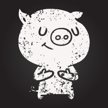 Karatahta tebeşirle çizilmiş mutlu çizgi film domuzu.