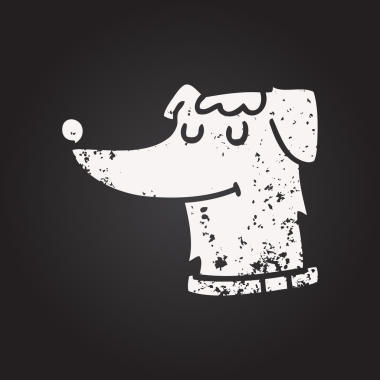 Bir insan tarafından çizilmiş karatahta tebeşirli köpek.