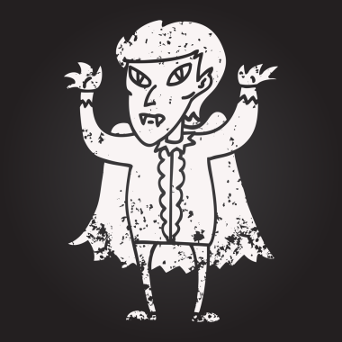 Bir insan tarafından çizilmiş siyah beyaz karikatür vampiri.