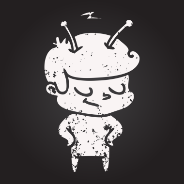 Bir insan tarafından çizilmiş kara tahta dostu çizgi film uzay adamı.