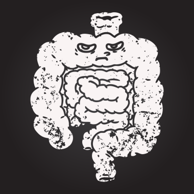 Bir insan tarafından çizilmiş karatahta karikatür bağırsakları.