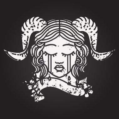 Kara tahta tebeşir ve beyaz dövme çizim biçimi ağlama karakter yüzünü kaydırma pankartıyla bir insan tarafından çizilmiş