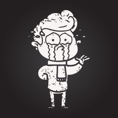 Bir insan tarafından çizilmiş karatahta karikatür ağlayan adam