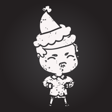 Tahta tebeşirle çizilmiş bir el çizimi, Noel Baba şapkası takan, bir insan tarafından çizilmiş.