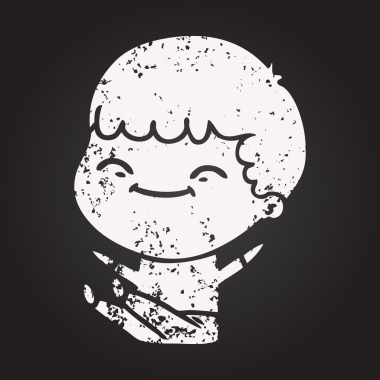 Bir insan tarafından çizilmiş kara tahta tebeşir çizgi filmi mutlu çocuk