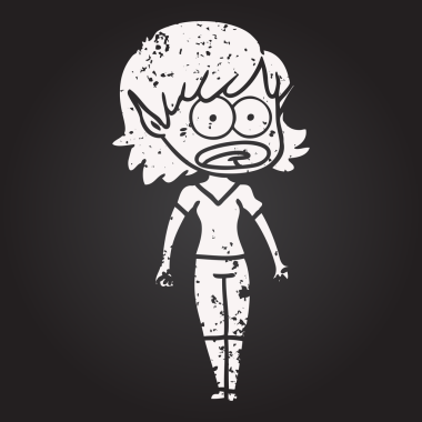 Tahta tebeşir karikatürü bir insan tarafından çizilmiş elf kızı şok etti.