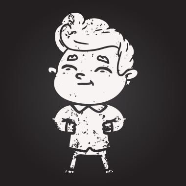 Bir insan tarafından çizilmiş kara tahta tebeşirli mutlu çizgi film adamı.