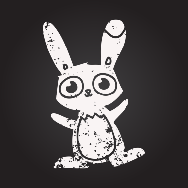 Bir insan tarafından çizilmiş kara tahta tebeşir şirin çizgi film tavşanı.