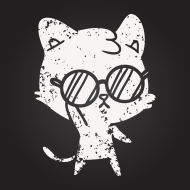 Karatahta tebeşir sıkılmış çizgi film kedisi Bir insan tarafından çizildi