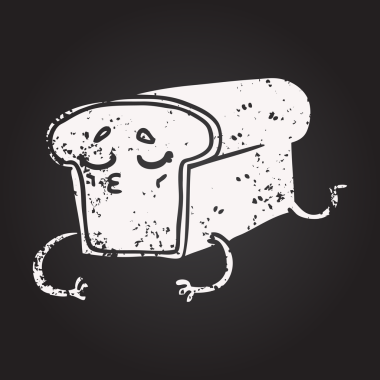 Karatahta tebeşirle çizilmiş bir somun ekmek insan tarafından çizilmiş.