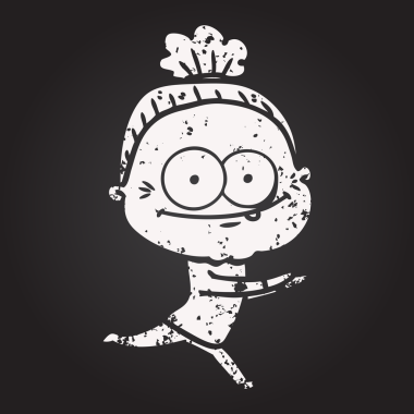 Kara tahta karikatür mutlu yaşlı kadın bir insan tarafından çizilmiş.