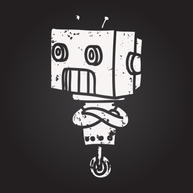 Bir insan tarafından çizilmiş kara tahta tebeşir çizgi film robotu.