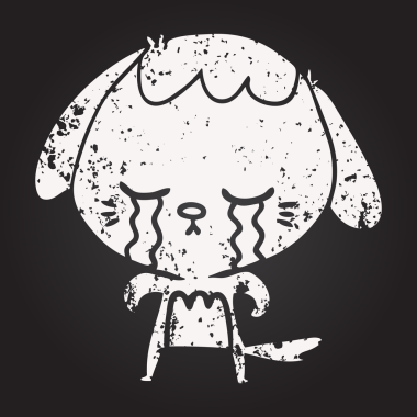 Bir insan tarafından çizilmiş karatahta karikatür ağlayan köpek.