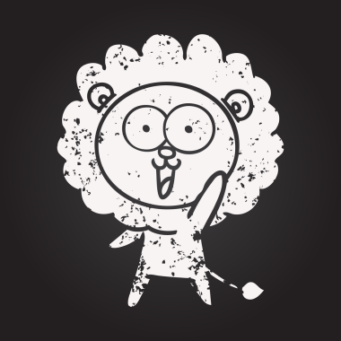 Karatahta tebeşirle çizilmiş mutlu çizgi film aslanı.