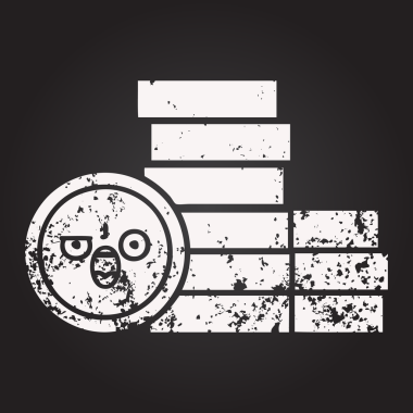 Tahta tebeşir, bir insan tarafından çizilmiş bozuk paraların karikatürü.