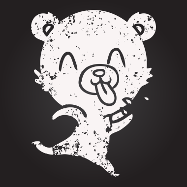 blackboard chalk rude cartoon polar bear sticking out tongue drawn by a human