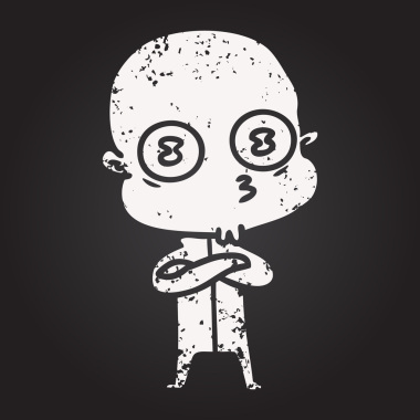 Karatahta tebeşir karikatürü bir insan tarafından çizilmiş garip kel uzay adamı.