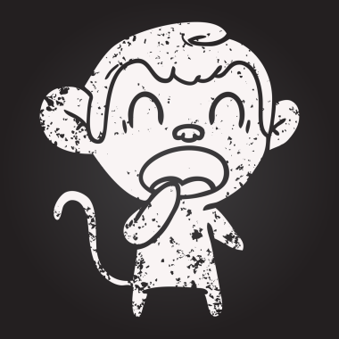 Bir insan tarafından çizilmiş kara tahta tebeşir esneyen çizgi film maymunu.