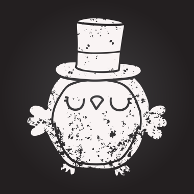 Bir insan tarafından çizilmiş silindir şapkalı kara tahta tebeşirli bir baykuş.