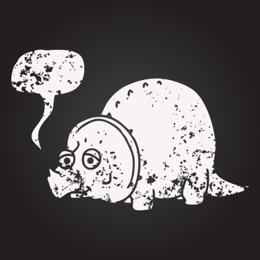 Tahta tebeşirle serbest konuşma balonu çizilmiş dinozor bir insan tarafından çizilmiş.