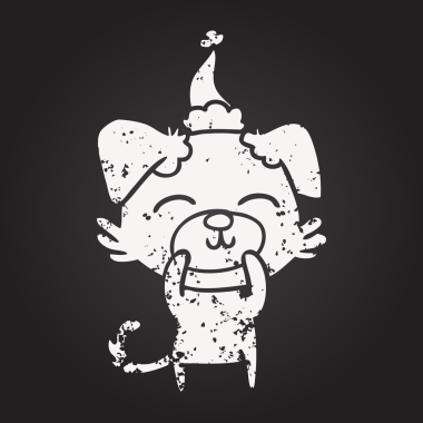 Tahta tebeşirle çizilmiş el çizimi Noel Baba şapkası takan bir insan tarafından çizilmiş.