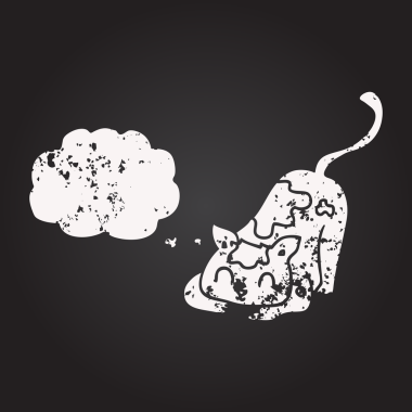 Tahta tebeşirle çizilmiş düşünce baloncuğu çizgi film kedisi bir insan tarafından çizilmiş.