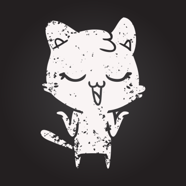 Bir insan tarafından çizilmiş kara tahta tebeşir çizgi film kedisi.