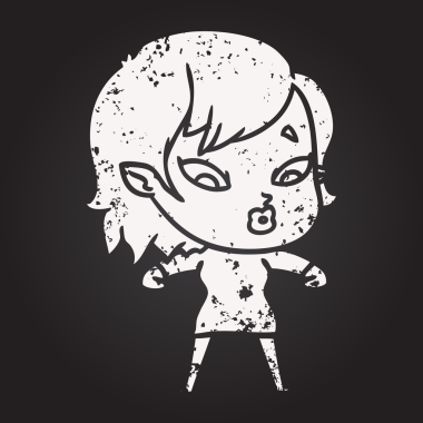 Tahta tebeşir. Bir insan tarafından çizilmiş şirin vampir kız.