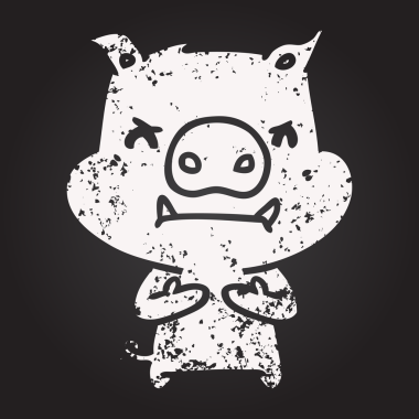 Karatahta tebeşir kızgın çizgi film domuzu bir insan tarafından çizilmiş.