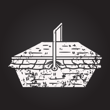 Bir insan tarafından çizilmiş karatahta karikatür piknik sepeti.