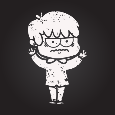 Karatahta tebeşiri bir insan tarafından çizilmiş çizgi film çocuğu.