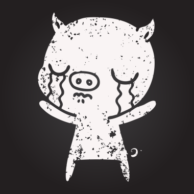 Karatahta tebeşir çizgi film domuzu bir insan tarafından çizilmiş ağlıyor.