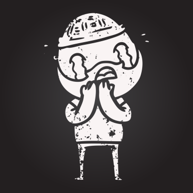 Karatahta tebeşirli sakallı adam bir insan tarafından çizilmiş ağlıyor.