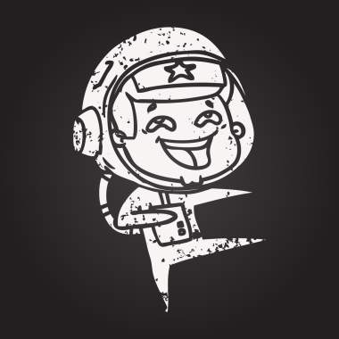Bir insan tarafından çizilmiş kara tahta tebeşir çizgi filmi gülen astronot.