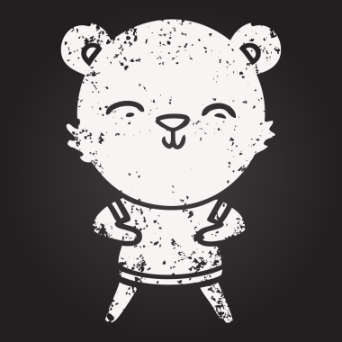 Bir insan tarafından çizilmiş kara tahta tebeşir mutlu çizgi film ayısı.