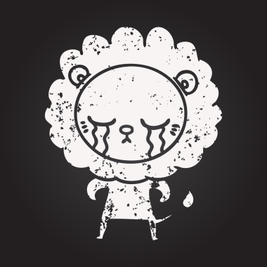 Tahta tebeşirle ağlayan çizgi film aslanı bir insan tarafından çizilmiş.