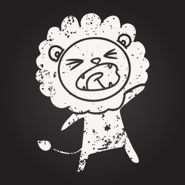 Bir insan tarafından çizilmiş kara tahta tebeşir karikatür aslanı