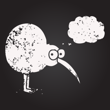 Tahta tebeşirle çizilmiş düşünce kabarcığı kivi bir insan tarafından çizilmiş.