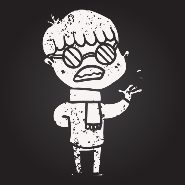 Bir insan tarafından çizilmiş gözlük takan kara tahta tebeşir çizgi film çocuğu.