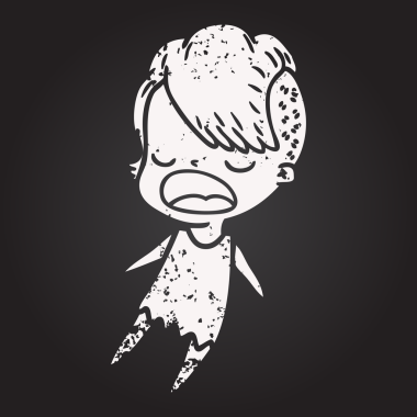 Karatahta tebeşir karikatürü. Havalı hippi kız bir insan tarafından çizilmiş.