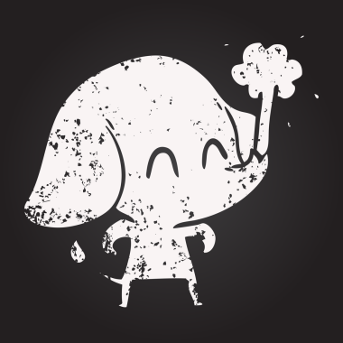 Karatahta tebeşirle şirin bir fil insan tarafından çizilmiş su püskürtüyor.