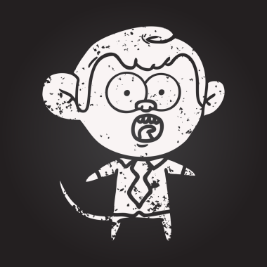 Bir insan tarafından çizilmiş kara tahta tebeşir karikatür maymun iş adamı