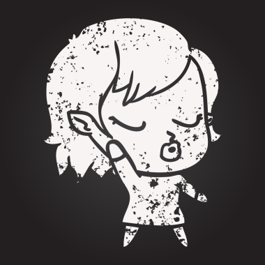 Tahta tebeşir. Bir insan tarafından çizilmiş şirin vampir kız.