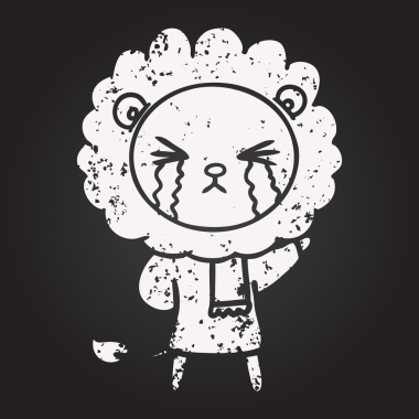 Bir insan tarafından çizilmiş karatahta karikatür ağlayan aslan.