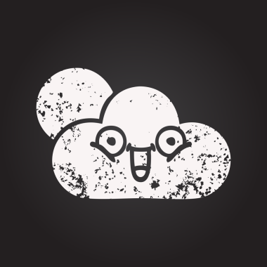 Karatahta tebeşirle bir insan tarafından çizilmiş güneş ışığı ve bulut çizimi