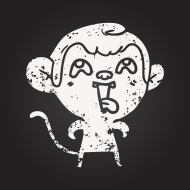 Bir insan tarafından çizilmiş kara tahta tebeşir, çılgın çizgi film maymunu.