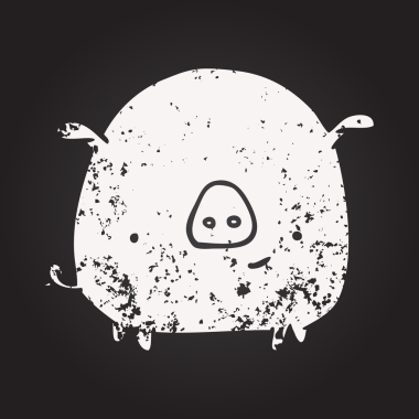 Bir insan tarafından çizilmiş mutlu bir domuzun karatahta çizimi