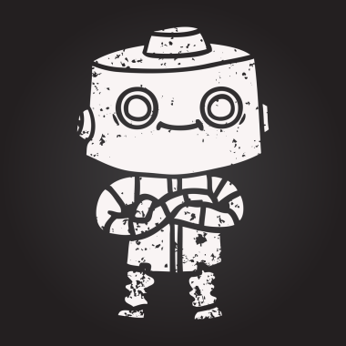 Bir insan tarafından çizilmiş kara tahta tebeşir çizgi film robotu.