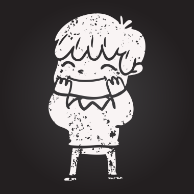 Bir insan tarafından çizilmiş kara tahta tebeşir çizgi filmi mutlu çocuk