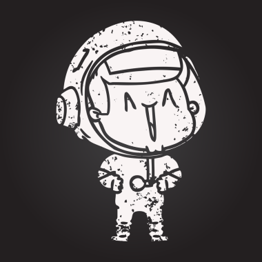 Kara tahta tebeşir mutlu çizgi film astronotu bir insan tarafından çizilmiş.